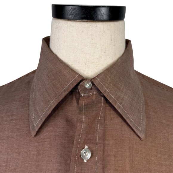 Vintage 60s Brown Short Sleeve Button-Up Shirt Size Small - Picture 8 of 8